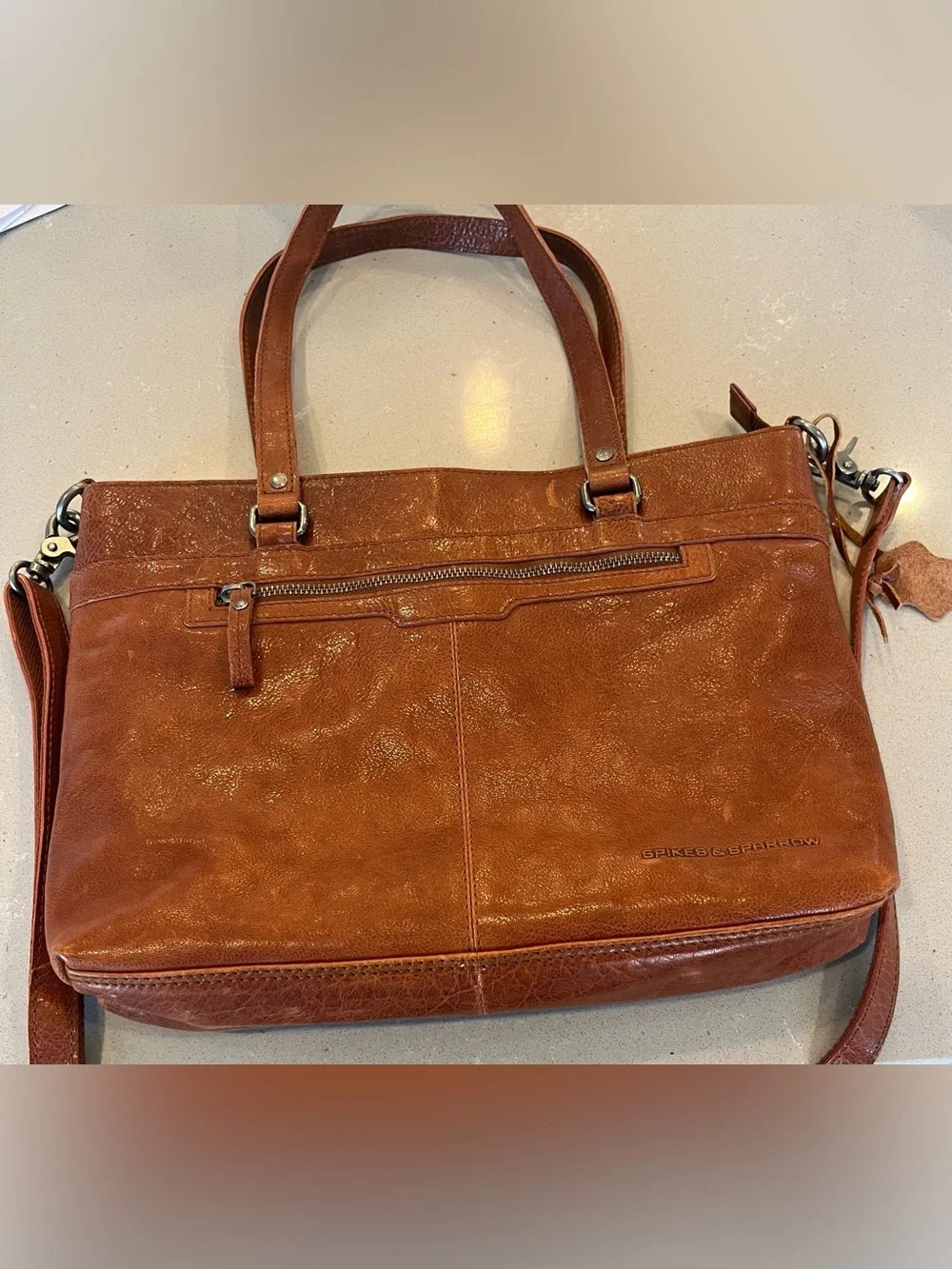 Spikes & Sparrow Brown Leather Laptop Shoulder Tote Bag Pockets Unisex